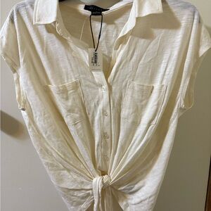 Sanctuary Off-White Button-Down Tie Front Shirt